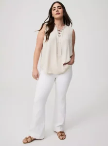 Torrid Women’s Plus Size Harper Sleeveless Pullover Blouse – Flowy V-Neck Front View