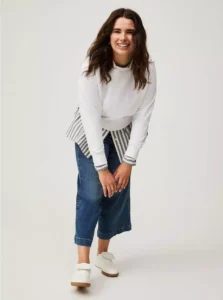 Weekend wide leg plus size jeans styled for casual wear