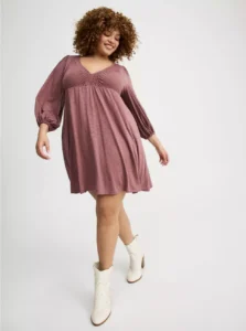 Torrid Plus Size Deep V-Neck Long Sleeve Mini Dress – Chic & Flattering