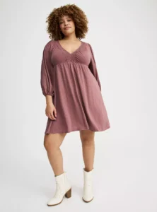Torrid Plus Size Deep V-Neck Long Sleeve Mini Dress – Chic & Flattering