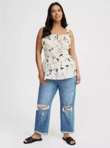 Torrid Women’s Plus Size Smocked Tie Front Cami Tank Top with adjustable straps and stretchy smocked bodice