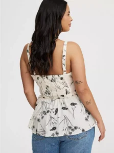 Torrid Women’s Plus Size Smocked Tie Front Cami Tank Top with adjustable straps and stretchy smocked bodice