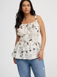 Torrid Women’s Plus Size Smocked Tie Front Cami Tank Top with adjustable straps and stretchy smocked bodice