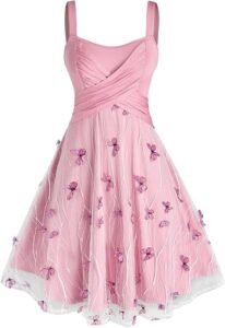 Close-up of butterfly embroidery and tulle overlay on Rosegal dress