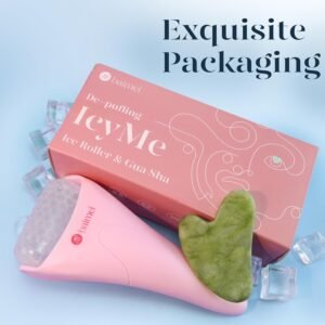 BAIMEI IcyMe Ice Roller for Face and Gua Sha Facial Tool Set – Reduces Puffiness and Relieves Migraines, Pink
