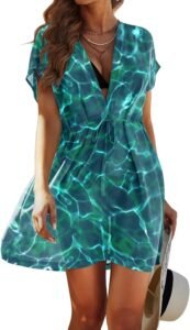 “Avidlove Women’s Sheer Chiffon V-Neck Swimsuit Cover-Up on model”