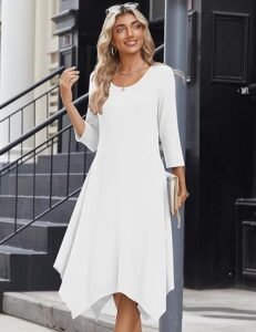 Zeagoo Midi Women 3/4 Sleeve A-Line Dress with Pockets – Elegant Casual Fall Dress