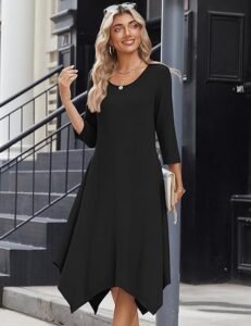 Zeagoo Midi Women 3/4 Sleeve A-Line Dress with Pockets – Elegant Casual Fall Dress