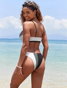 ZAFUL Women’s High Cut Ribbed V-Wire Cami Bikini Set – Trendy Two-Piece Swimsuit