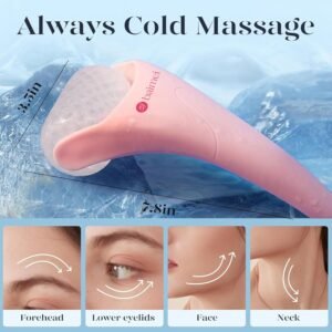 BAIMEI IcyMe Ice Roller for Face and Gua Sha Facial Tool Set – Reduces Puffiness and Relieves Migraines, Pink