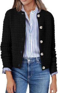 Zeagoo Women’s Cropped Knit Cardigan with button-down front, crew neckline, and long sleeves