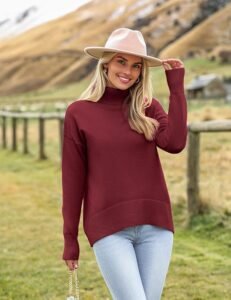 High low hem turtleneck sweater by Zeagoo