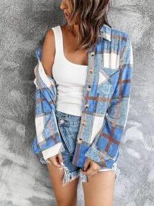 Zeagoo Women’s Flannel Shacket Jacket | Plaid Button Down Long Sleeve Fall Shirt