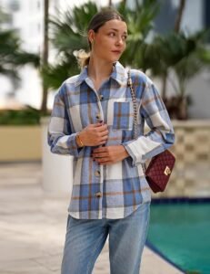 Zeagoo Women’s Flannel Shacket Jacket | Plaid Button Down Long Sleeve Fall Shirt