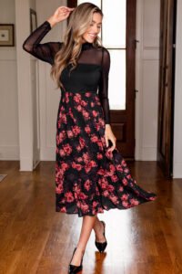 Lovers Only Floral Midi Dress for Women – Romantic Floral Print Midi Dress