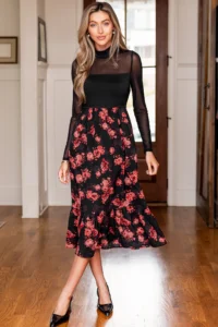 Lovers Only Floral Midi Dress for Women – Romantic Floral Print Midi Dress