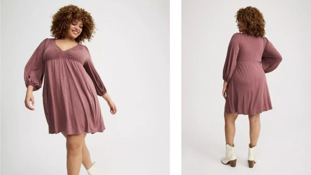 “Torrid Women’s Plus Size Deep V-Neck Long Sleeve Mini Dress – Flattering Chic Dress for Curvy Women”