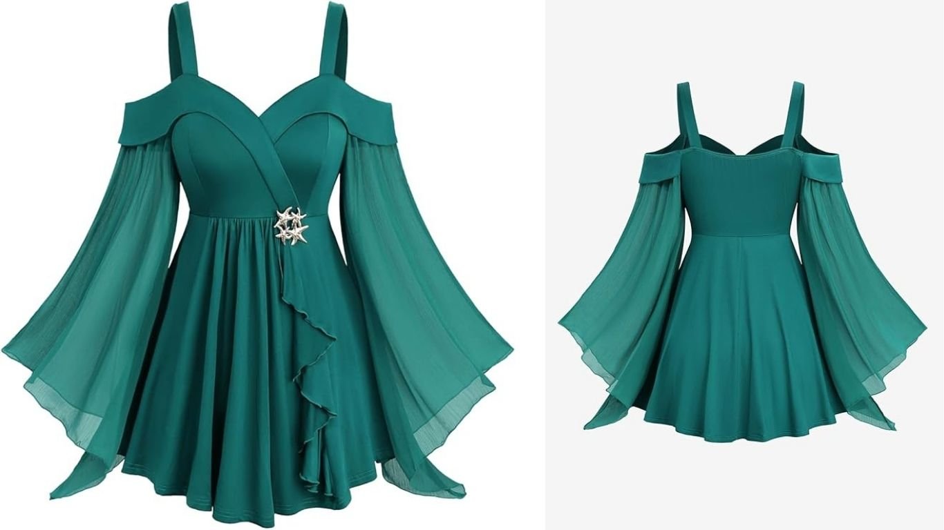 ROSE GAL Plus Size Cold Shoulder Ruffle Bell Sleeve Swing Top – Elegant Fall Top for Curvy Women