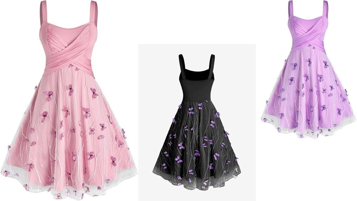 Rosegal Plus Size Butterfly Tulle A-Line Summer Sundress