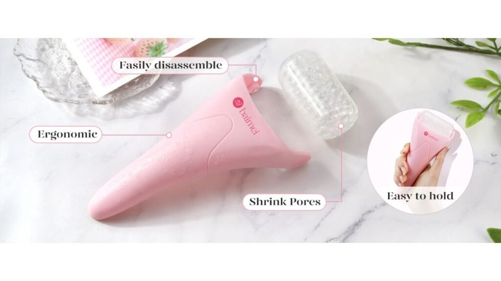 BAIMEI IcyMe Ice Roller for Face and Gua Sha Facial Tool Set – Reduces Puffiness and Relieves Migraines, Pink