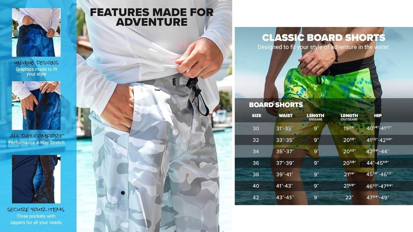 S A Company Men’s 4-Way Stretch Board Shorts – Quick-Dry Flexible Swim and Beach Shorts