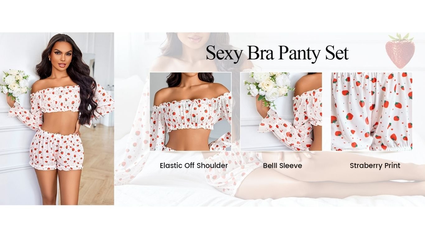 Avidlove Sexy Off-Shoulder Lingerie Set for Women – Long Sleeve Ruffle Bra & Panty Set