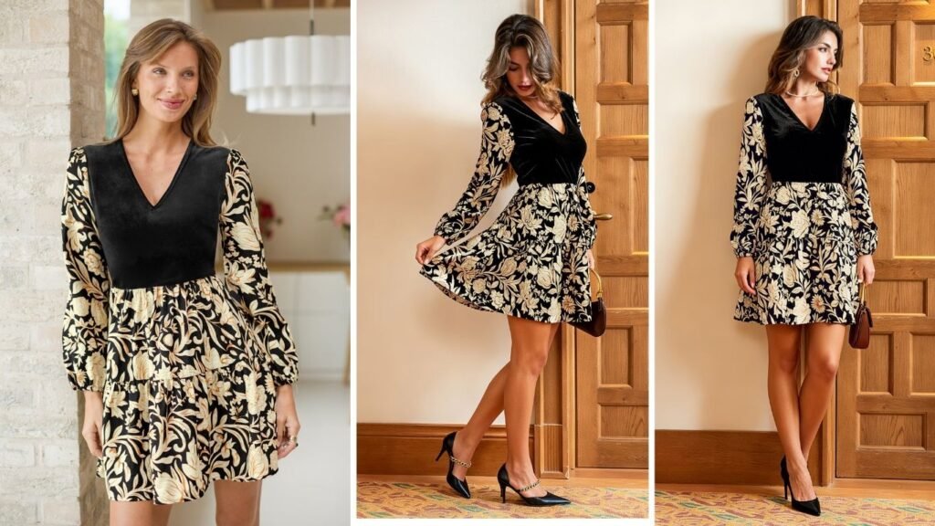 Model wearing A Little Something Floral Mini Dress in a garden