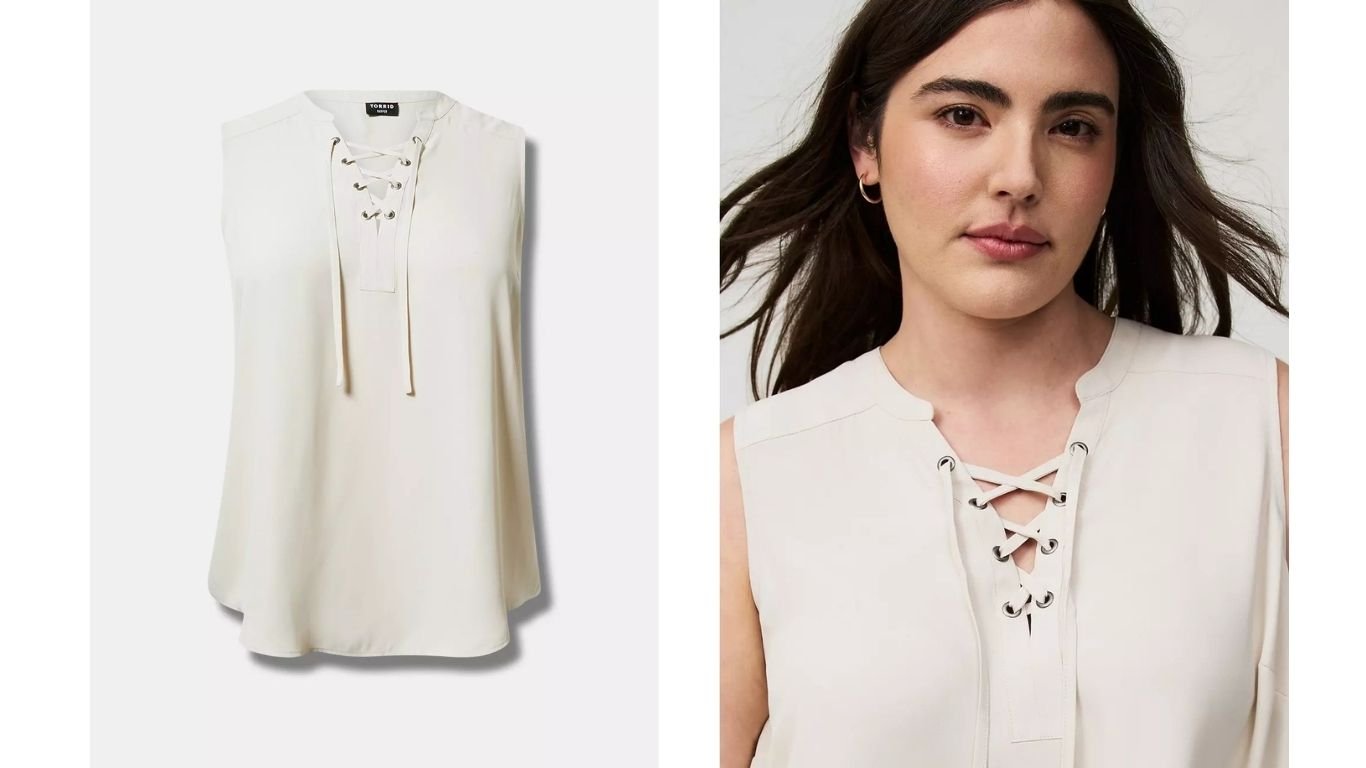 Torrid Women’s Plus Size Harper Sleeveless Pullover Blouse – Flowy V-Neck Front View