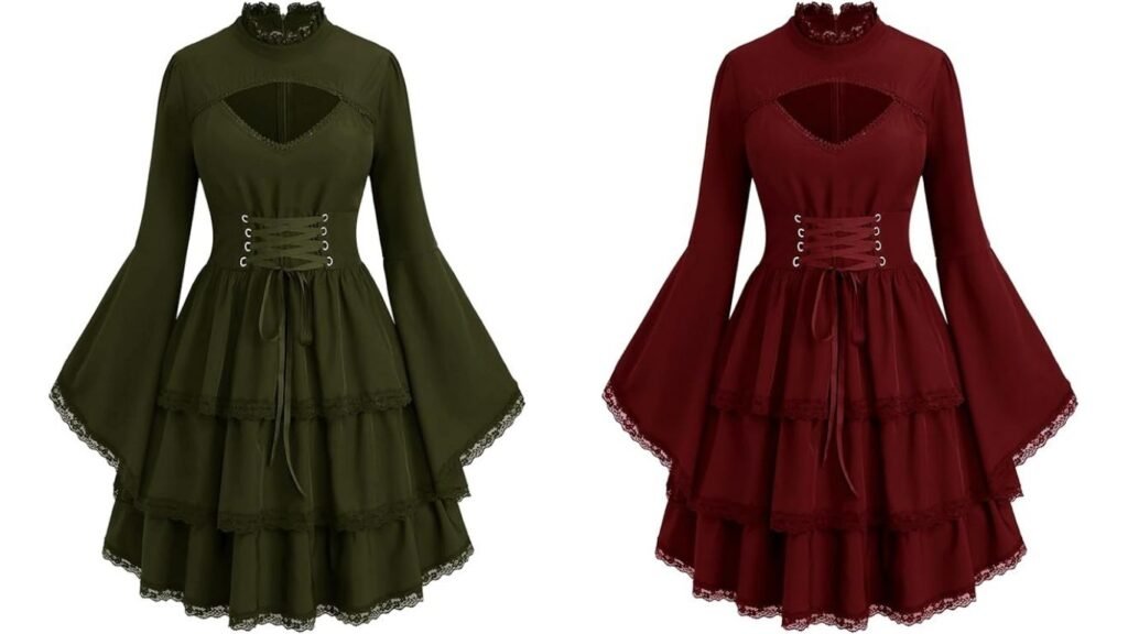 ROSE GAL Women’s Plus Size Victorian Gothic Lace-Up Dress front view