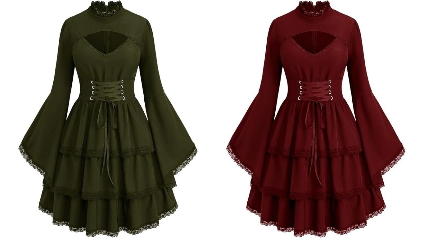 ROSE GAL Women’s Plus Size Victorian Gothic Lace-Up Dress front view