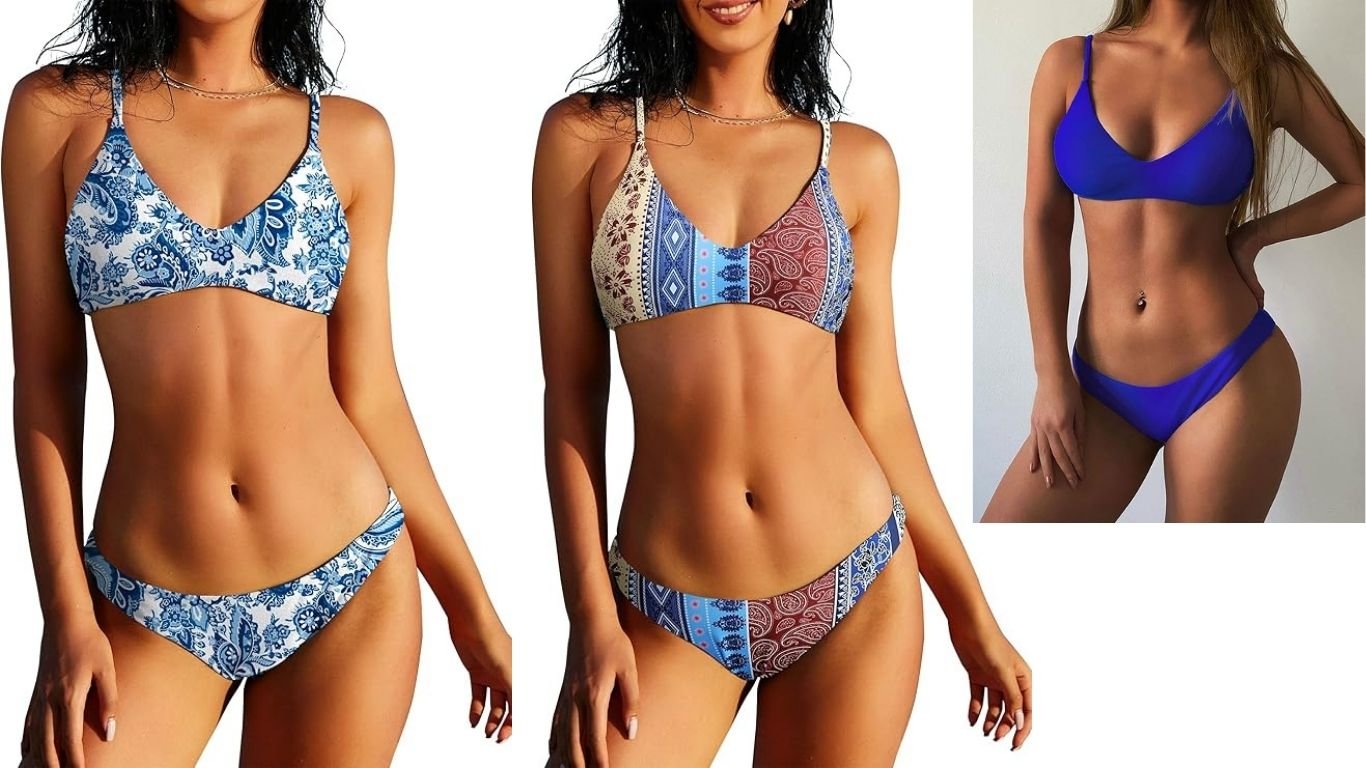 ZAFUL Women’s Solid Spaghetti Strap Bralette Bikini Set front view