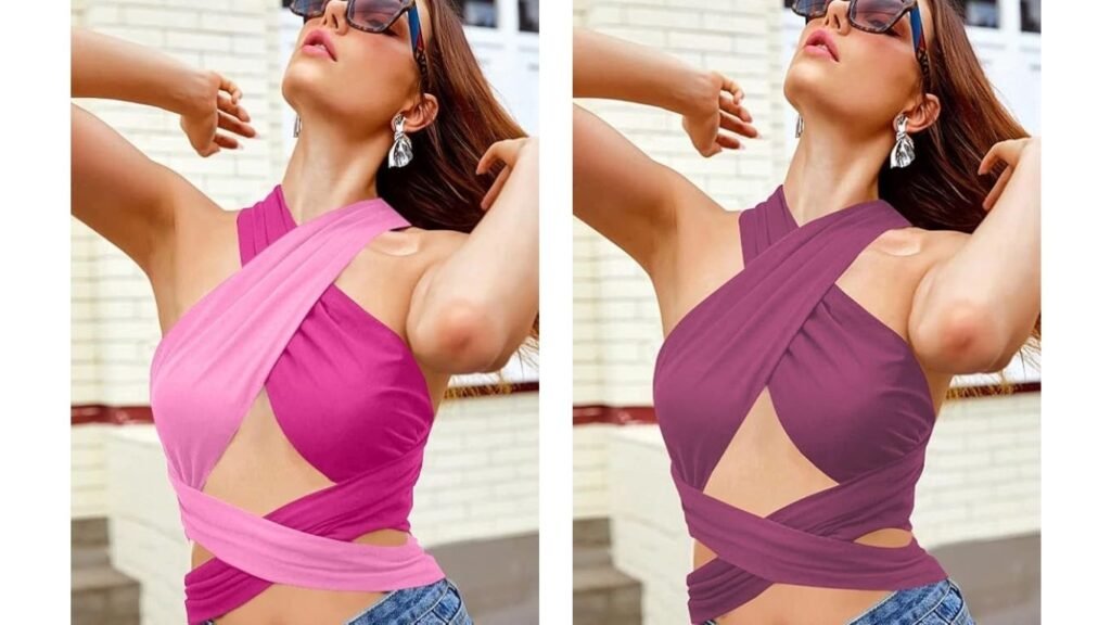 ZAFUL Women’s Ribbed Crop Top styled with denim shorts