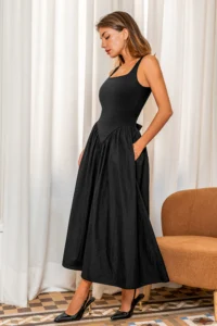 Cupshe Curtain Call Black Midi Dress front view