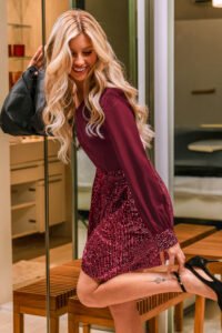 Dance Floor Ready Red Mini Dress styled with heels and jewelry