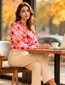 Women’s Business Casual Chiffon Work Shirt by Zeagoo – Lantern Sleeves