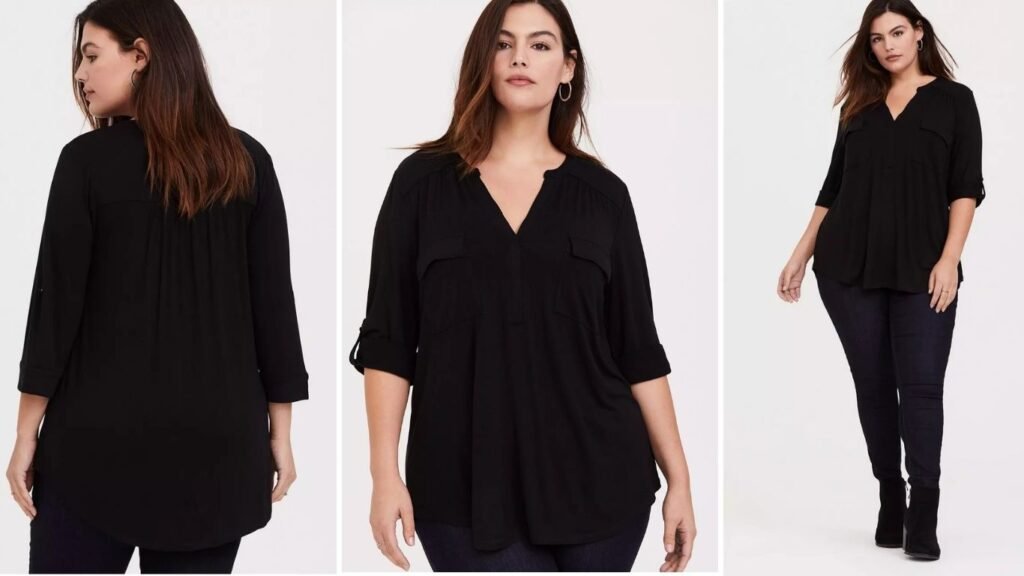 Torrid Women’s Plus Size Harper 3/4 Sleeve Pullover Blouse – Front View