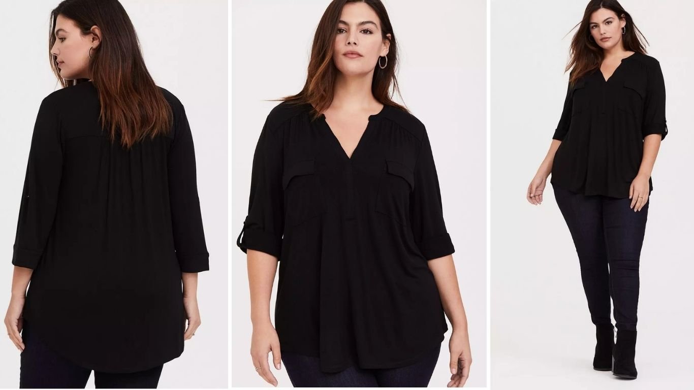 Torrid Women’s Plus Size Harper 3/4 Sleeve Pullover Blouse – Front View