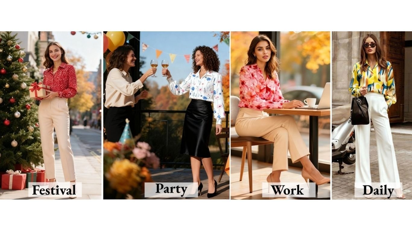 Zeagoo Women Lantern Sleeve Button Down Chiffon Blouse – Front View