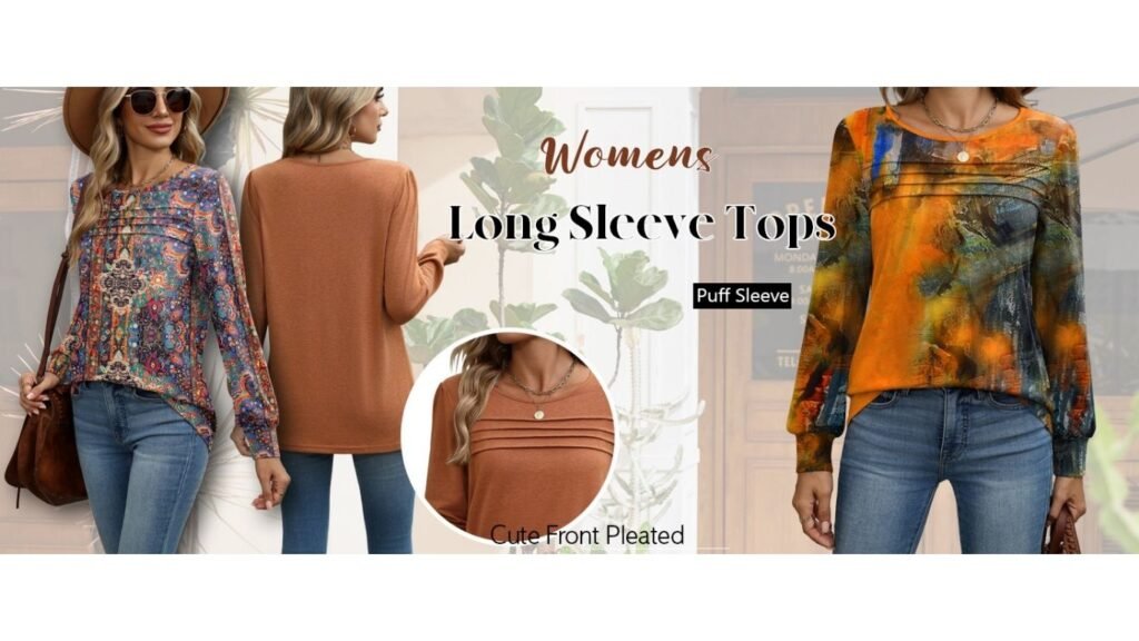 Zeagoo long sleeve pleated tunic top for women – front view