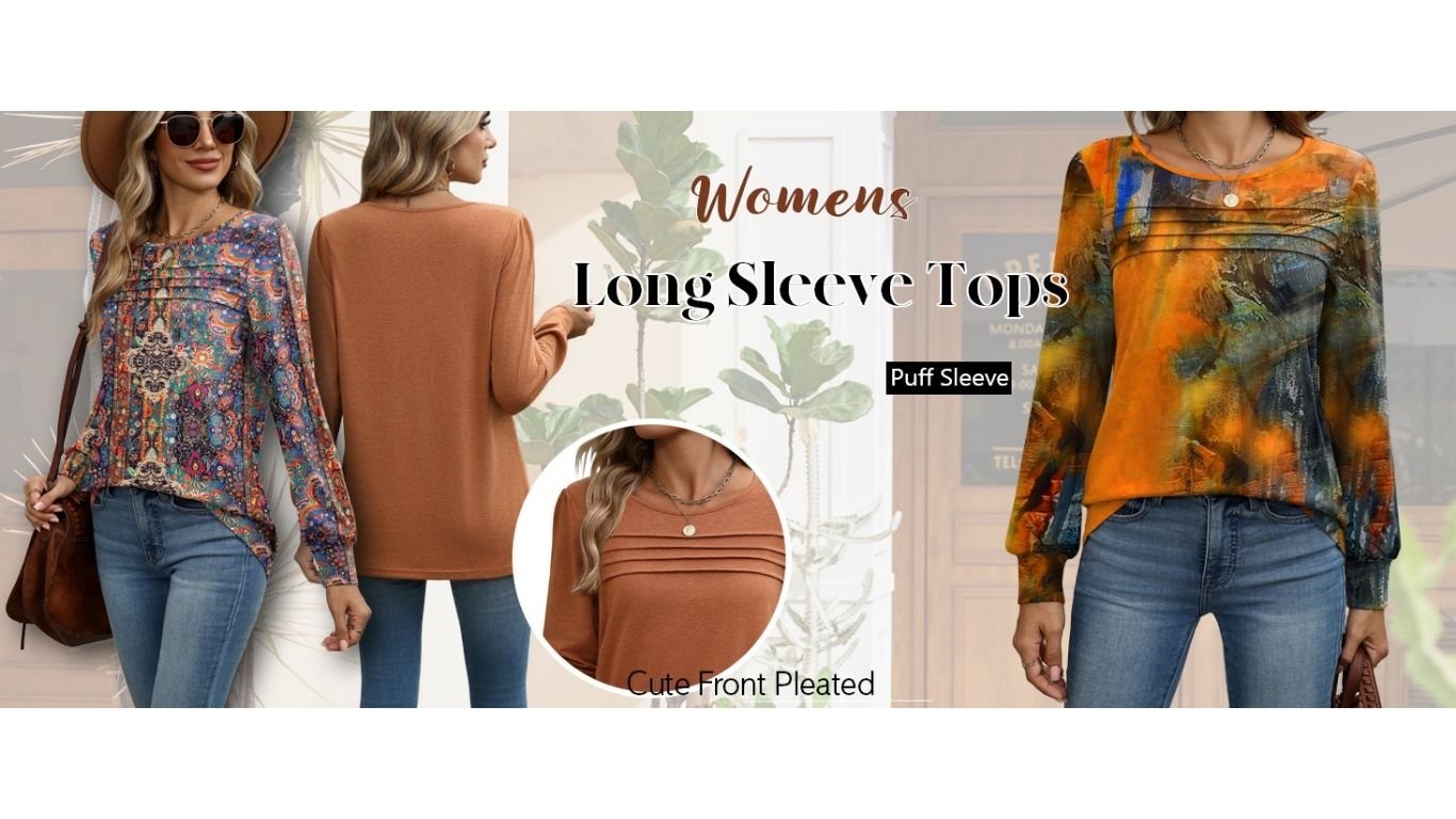 Zeagoo long sleeve pleated tunic top for women – front view