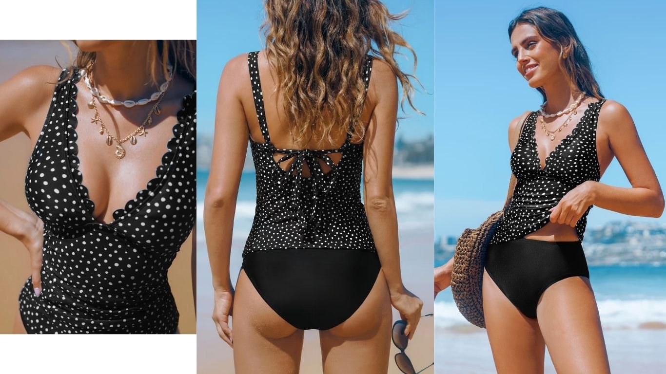 Cupshe polka dot scalloped tankini top and high-rise bottoms