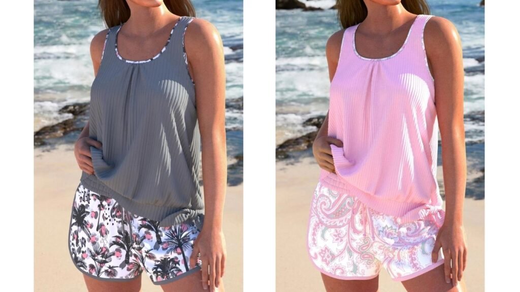 modlily bowknot floral print navy tankini set front view