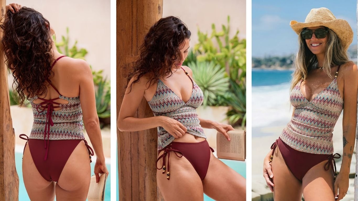 Cupshe Posies Striped Tankini Set with striped pattern and flattering tankini design