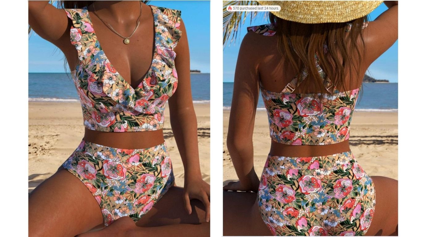 MODLILY multi color mid waisted pull on bikini set