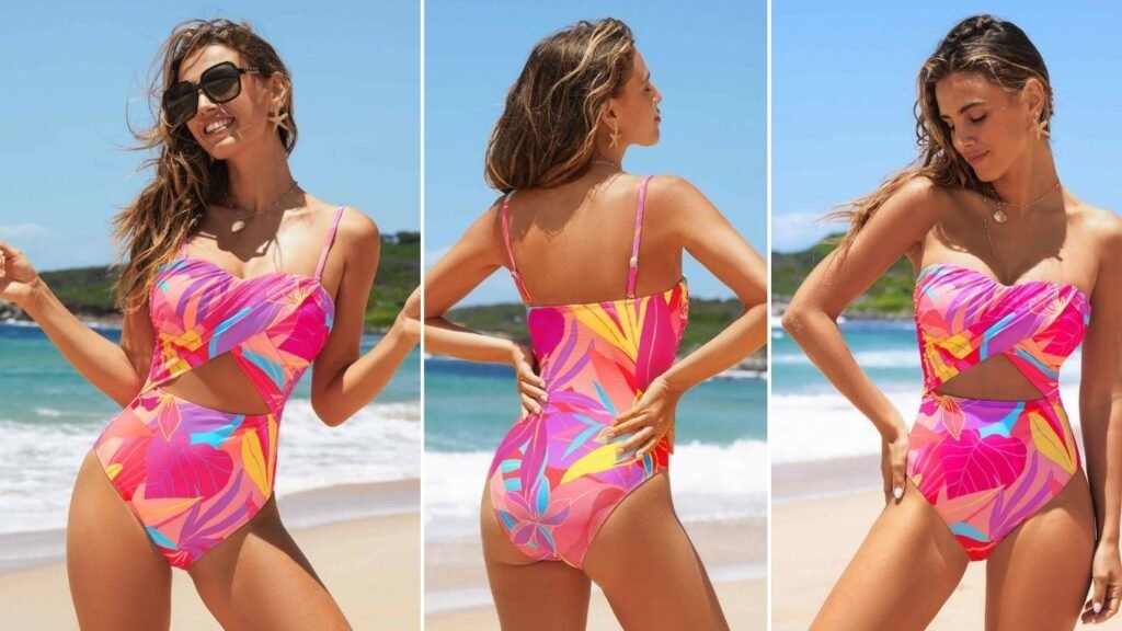Abstract floral sweetheart neckline one piece swimsuit by Cupshe for women beachwear