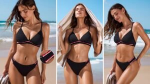 Cupshe Cherry Kiss Black Bikini Set stylish black two piece swimsuit for women